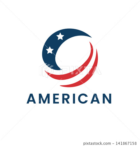 Modern, minimalist vector logo design featuring an American-style circular swirl, stars, and stripes, perfect for patriotic sports brands, travel organizations, and modern graphic design aesthetics. Modern, minimalist vector logo design featuring an American-style circular swirl, stars, and stripes, perfect for patriotic sports brands, travel organizations, and modern graphic design aesthetics. 141867158