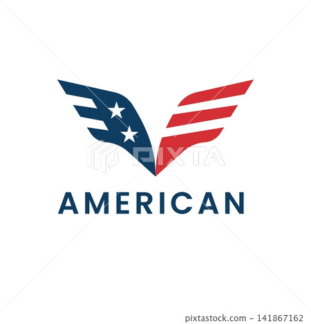 Modern, minimalist vector logo design featuring a stylized wing, stars, and stripes, perfect for patriotic-themed sports brands and American business graphic design. 141867162
