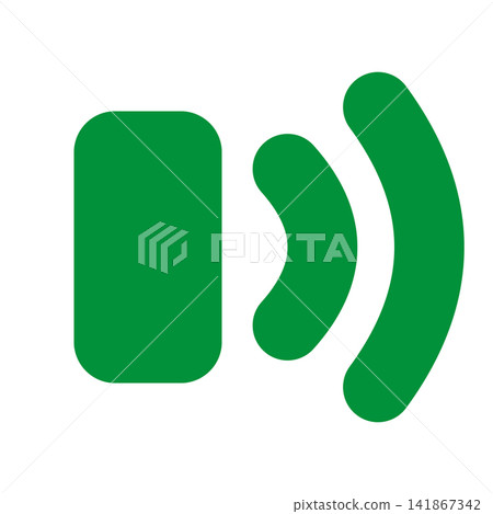 Contactless communication: Green board and two arcs spreading to the right Contactless communication: Green board and two arcs spreading to the right 141867342