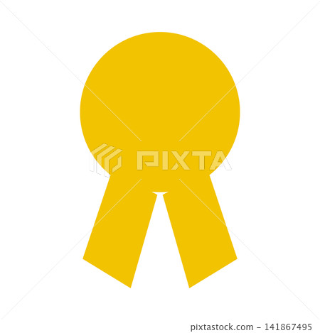 A completion medal: A yellow medal with two hanging bands. A completion medal: A yellow medal with two hanging bands. 141867495