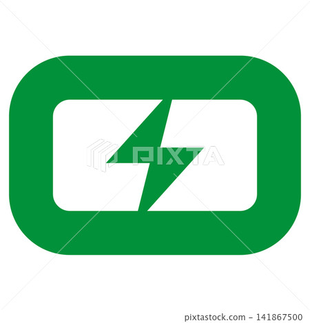 Lightning of charging, lightning piercing the green rounded frame. Lightning of charging, lightning piercing the green rounded frame. 141867500