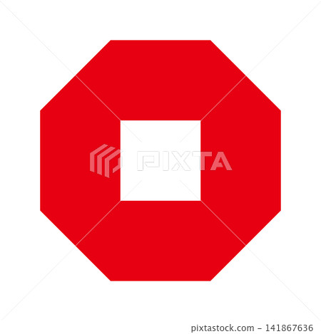 An octagonal emergency stop sign; a red octagon with a white square cut out. An octagonal emergency stop sign; a red octagon with a white square cut out. 141867636