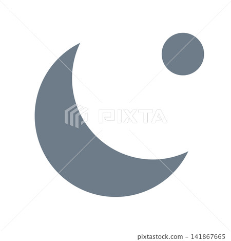 Nighttime: A gray crescent moon and a small ball of stars Nighttime: A gray crescent moon and a small ball of stars 141867665