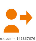 Exit arrow: An arrow pointing to the right from the orange person. 141867676