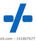 Overpass; the blue diagonal strip crosses over the interrupted horizontal strip. 141867677