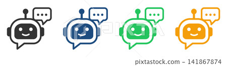 AI Chatbot Robot Icon Set - Communication & Customer Support AI Chatbot Robot Icon Set - Communication & Customer Support 141867874