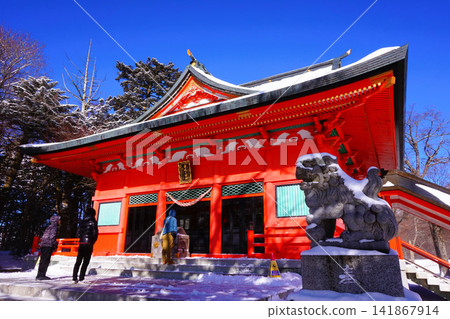 赤城神社, 參拜大廳, Komainu, 群馬縣, 赤城山, 大原赤城神社, 冬天 赤城神社, 參拜大廳, Komainu, 群馬縣, 赤城山, 大原赤城神社, 冬天 141867914