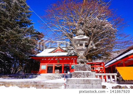 赤城神社, 參拜大廳, Komainu, 群馬縣, 赤城山, 大原赤城神社, 冬天 赤城神社, 參拜大廳, Komainu, 群馬縣, 赤城山, 大原赤城神社, 冬天 141867920