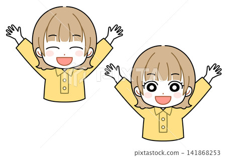 一個女孩做萬歲的插圖 141868253