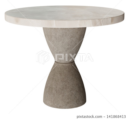 A table with a round top and a cut-out base. The table stands alone against a clear background. It highlights the unique structure and style of the furniture piece A table with a round top and a cut-out base. The table stands alone against a clear background. It highlights the unique structure and style of the furniture piece 141868413