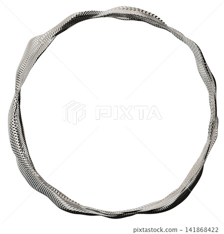 A round chrome ring is displayed on a clear background. The ring has a smooth edge and shiny surface. This design highlights the ring's structure and shape without distractions A round chrome ring is displayed on a clear background. The ring has a smooth edge and shiny surface. This design highlights the ring's structure and shape without distractions 141868422