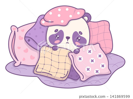 Cute Kawaii Panda Character Hiding Under Stack of Soft Pillows. Only Face Showing. Cozy Vector Illustration. Sensory Safe Space, Autism Support, Anxiety Relief, Comfort Zone, and Overload Protection. Cute Kawaii Panda Character Hiding Under Stack of Soft Pillows. Only Face Showing. Cozy Vector Illustration. Sensory Safe Space, Autism Support, Anxiety Relief, Comfort Zone, and Overload Protection. 141869599
