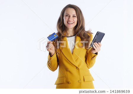 Professional Woman with Card and Smartphone Professional Woman with Card and Smartphone 141869639