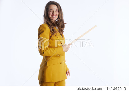 Smiling Business Professional Presenting with Pointer 141869643