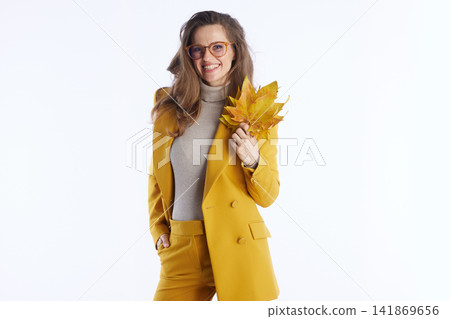 Cheerful Professional with Autumn Maple Leaves Cheerful Professional with Autumn Maple Leaves 141869656