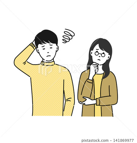 Illustrations of young men and women struggling with worries and anxieties. Illustrations of young men and women struggling with worries and anxieties. 141869977