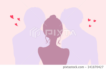A woman who is admired by two men - silhouette A woman who is admired by two men - silhouette 141870427