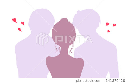 A woman who is admired by two men - silhouette 141870428