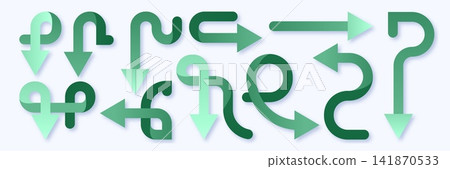 Curved, twisted color retro direction arrows Curved, twisted color retro direction arrows 141870533