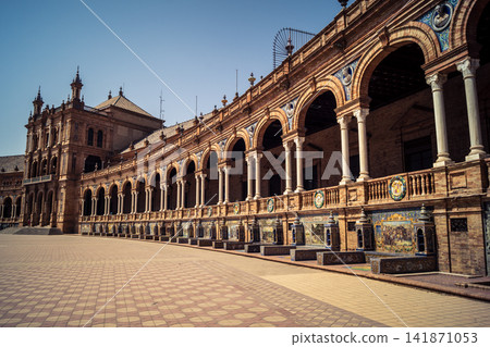 Panoramic architectural view of the iconic Plaza of Spain in Seville Panoramic architectural view of the iconic Plaza of Spain in Seville 141871053