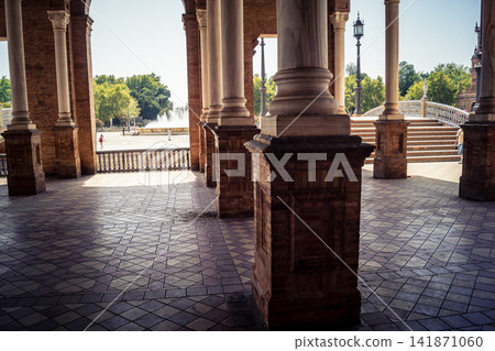 Panoramic architectural view of the iconic Plaza of Spain in Seville Panoramic architectural view of the iconic Plaza of Spain in Seville 141871060