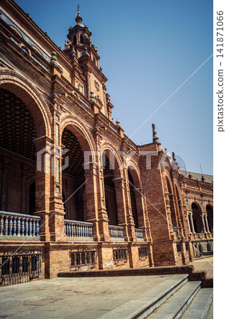 Panoramic architectural view of the iconic Plaza of Spain in Seville Panoramic architectural view of the iconic Plaza of Spain in Seville 141871066