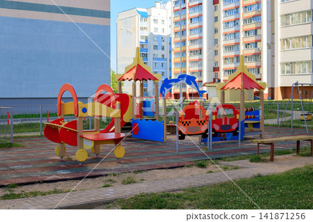 Colorful Children Outdoor Playground Set in Residential Area Courtyard Colorful Children Outdoor Playground Set in Residential Area Courtyard 141871256