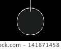 Round Crystal Glass Ornament Hanging on Silver Thread Against Black Background. 3d rendering 141871458