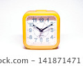 Yellow Retro Alarm Clock Showing 10:10 Time Isolated on Background Vintage Timepiece 141871471