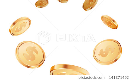 3D Gold Coins Swirl Background with Flying Money Effect 141871492