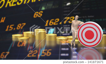 Businessman Reaching Financial Investment Target in Stock Market 3d render. Businessman Reaching Financial Investment Target in Stock Market 3d render. 141871671