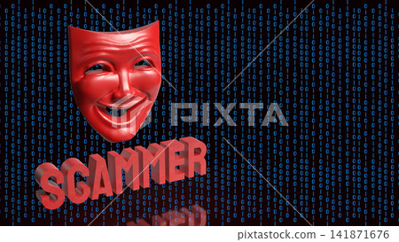 Digital Scammer Mask Hidden Inside Binary Code 3d render. 141871676