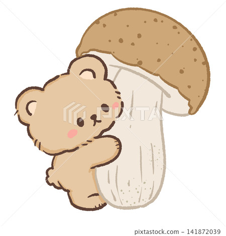 Cute Kawaii Bear Hugging a Giant Woodland Mushroom Cozy Cottagecore Forest Illustration Cute Kawaii Bear Hugging a Giant Woodland Mushroom Cozy Cottagecore Forest Illustration 141872039