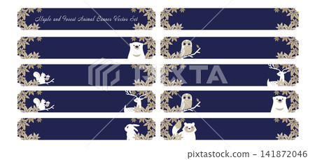 Autumn foliage and forest animals Japanese-style banner illustration set Autumn foliage and forest animals Japanese-style banner illustration set 141872046