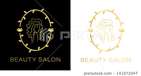 woman hair salon gold gradient logo woman hair salon gold gradient logo 141872047