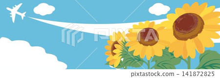夏季橫幅框架背景向日葵太陽天空飛機藍天風景橫向模板素材 夏季橫幅框架背景向日葵太陽天空飛機藍天風景橫向模板素材 141872825
