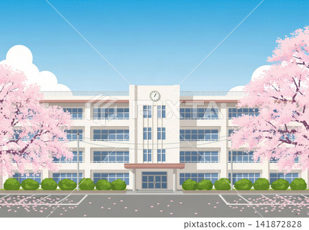 學校建築和櫻花 學校建築和櫻花 141872828