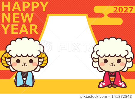 2027 New Year's card material: Sheep character photo frame 141872848