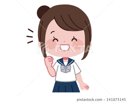 一名國中女生面帶微笑,擺出勝利的姿勢。 一名國中女生面帶微笑,擺出勝利的姿勢。 141873145