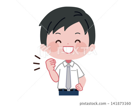 一幅插圖,描繪了一位身穿襯衫的男士面帶微笑,擺出勝利的姿勢。 一幅插圖,描繪了一位身穿襯衫的男士面帶微笑,擺出勝利的姿勢。 141873160