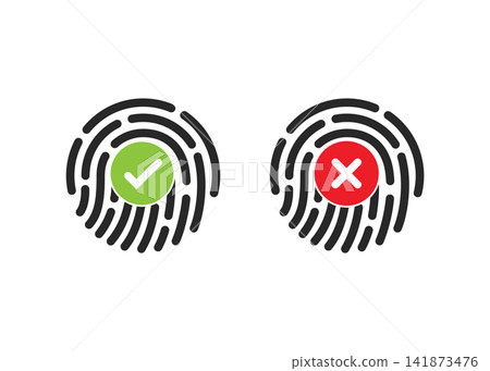 fingerprint icons showing success checkmark and failure cross mark 141873476