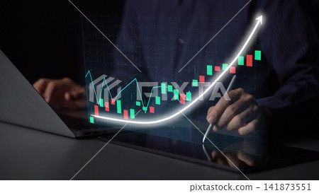 Business professional analyzing stock market trends using digital tools with a focus on graph data visualization for investment decision making Copula Business professional analyzing stock market trends using digital tools with a focus on graph data visualization for investment decision making Copula 141873551