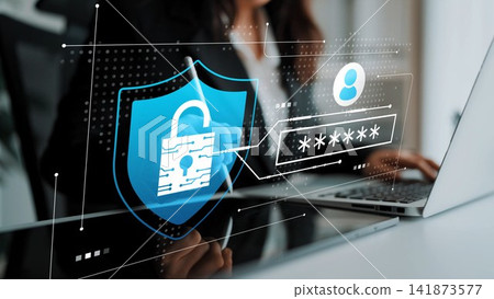 Secure Online Authentication Concept with Lock and Shield Icon Representing Cybersecurity, Identity Protection, and Data Privacy in Digital Era Gluon 141873577