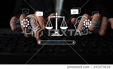 Futuristic Concept of Artificial Intelligence and Ethics in Law with Overlay of Digital Elements and Keyboard Interaction. Entropy Futuristic Concept of Artificial Intelligence and Ethics in Law with Overlay of Digital Elements and Keyboard Interaction. Entropy 141873639