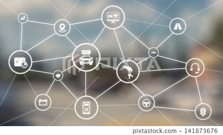 Online car rental service with digital booking and vehicle sharing icons Gist 141873676