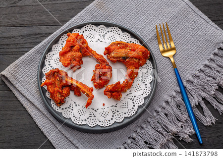 crispy Deep Fried Chicken Wishbones Seasoned Poultry Skeleton Spiced Bone In Asian Snack crispy Deep Fried Chicken Wishbones Seasoned Poultry Skeleton Spiced Bone In Asian Snack 141873798