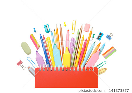 Colorful stationery for your learning needs, isolated on white, PNG Colorful stationery for your learning needs, isolated on white, PNG 141873877