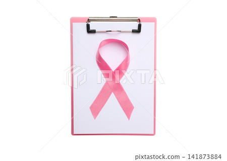 Pink awareness ribbon displayed on a clipboard, isolated, PNG Pink awareness ribbon displayed on a clipboard, isolated, PNG 141873884