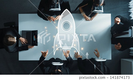 Business Team Collaborating with Virtual Reality Technology for Innovation and Growth at a Modern Conference Room Table. Raster Business Team Collaborating with Virtual Reality Technology for Innovation and Growth at a Modern Conference Room Table. Raster 141874173