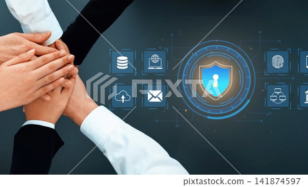 Collaboration of Diverse Hands in a Secure Digital Environment with Cybersecurity Icons and a Shield Symbolizing Data Protection and Safety Awareness Gluon Collaboration of Diverse Hands in a Secure Digital Environment with Cybersecurity Icons and a Shield Symbolizing Data Protection and Safety Awareness Gluon 141874597